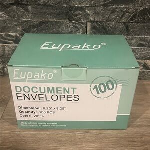 Eupako White Rigid Document Envelopes 6.25 x 8.25 - Box of 95